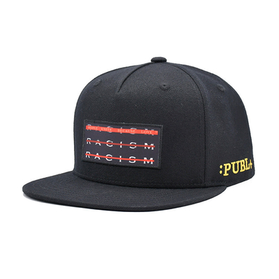 昇華パッチの刺繍の平らな縁の急な回復の帽子の黒色5のパネル