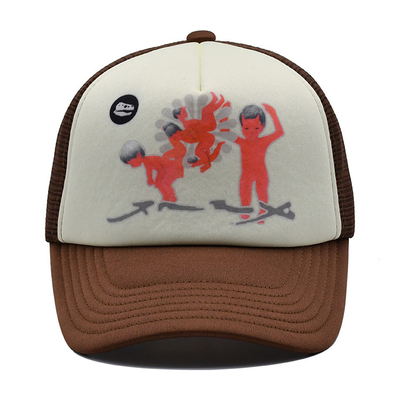 5つのパネルのTrukerの男女兼用の帽子の注文のロゴ ポリエステル網のブラウン色