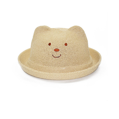 韓国版赤ん坊猫耳帽子、子供の夏の帽子のわら材料