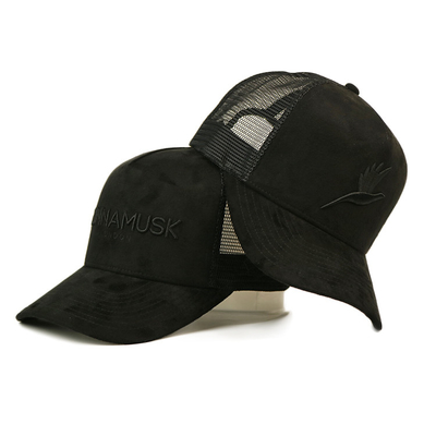 曲げられた縁の刺繍のロゴの黒5のパネルのスエードのトラック運転手の帽子