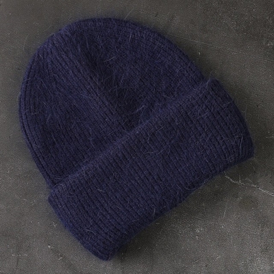 58cmの実質のウサギの毛皮は帽子の固体暖かいカシミヤ織のウールのSkulliesの帽子を編んだ