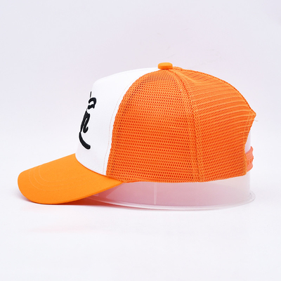 Unisex 5 パネル トラッカーキャップ カスタム 3d 刺身 カーブ 縁 サタン ライン オレンジ メッシュ バックハット
