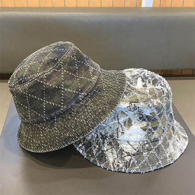 ホットセール 春と秋の新作 フラットトップ フリンジ デニム スキン チェック柄 刺繍 カスタム バケットハット 刺繍ロゴ フィッシャーマンズハット