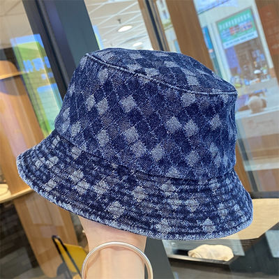ホットセール 春と秋の新作 フラットトップ フリンジ デニム スキン チェック柄 刺繍 カスタム バケットハット 刺繍ロゴ フィッシャーマンズハット
