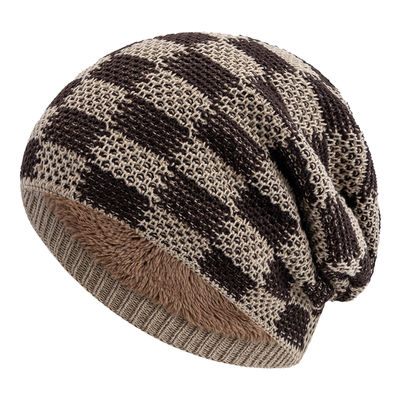 New Plaid Chunky Cable Knit Hat Cuffless Warm Ski Skull Cap Checkered Winter Knitted Beanies Hats