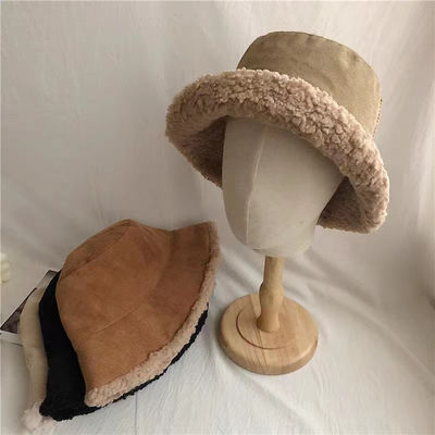 Custom Fall Winter New Fisherman's Corduroy Bucket Hat Custom Thickened Lamb Wool Japanese Fashion Warm Street Basin Hat Cap
