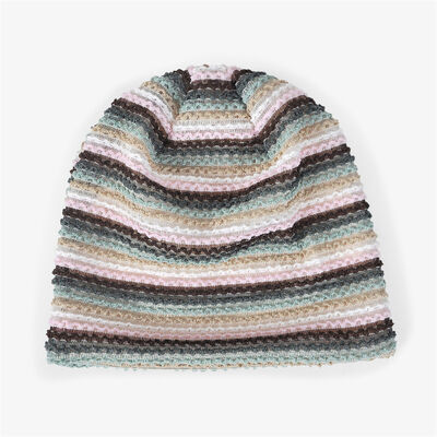 高品質レディースストライプニットビーニー ゆったりスタイル スカルキャップ スポーツ 冬用キャップ アウトドア ノーカフビーニー
