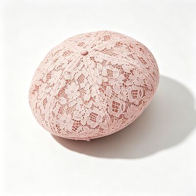 ヴィンテージ ピンク レース ベレー帽 花柄 通気性 ベレー帽 キャップ エレガント デイリー&パーティー 帽子付き