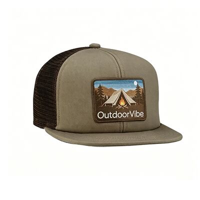 Light Olive Green trucker cap featuring a curved brim customizable colors perfect for team uniforms company branding and casual wear