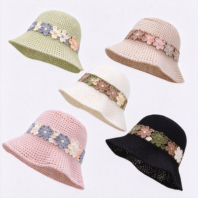 フローラルバンド ハンケットバケット帽子 綿糸 幅広く スタイリッシュなヘッドウェア 旅行にぴったり ビーチ 日常ストリートウェア