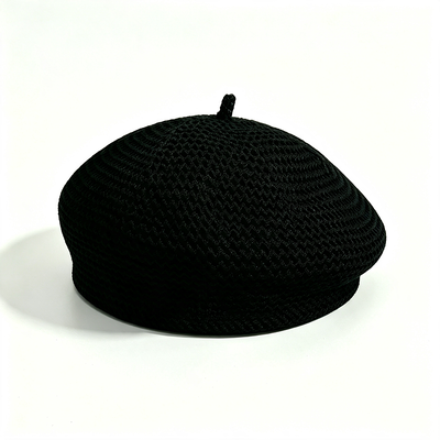 Classic Knitted Beret Hat Solid Color ACE Metal Logo Beret Stylish Durable Beret for Daily Casual Wear Support Customization