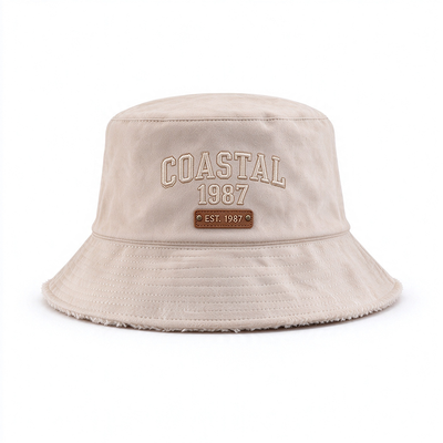 Fleece Lined Polyester Cotton Bucket Hat Embroidered Vintage Fisherman Hat Warm Autumn Winter Hat