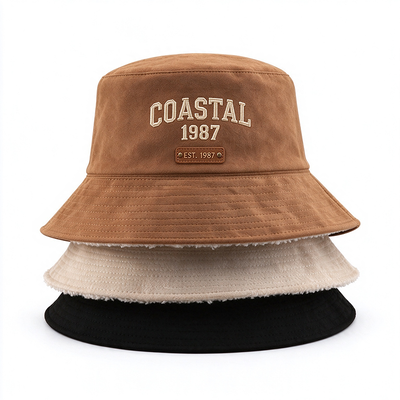 Fleece Lined Polyester Cotton Bucket Hat Embroidered Vintage Fisherman Hat Warm Autumn Winter Hat